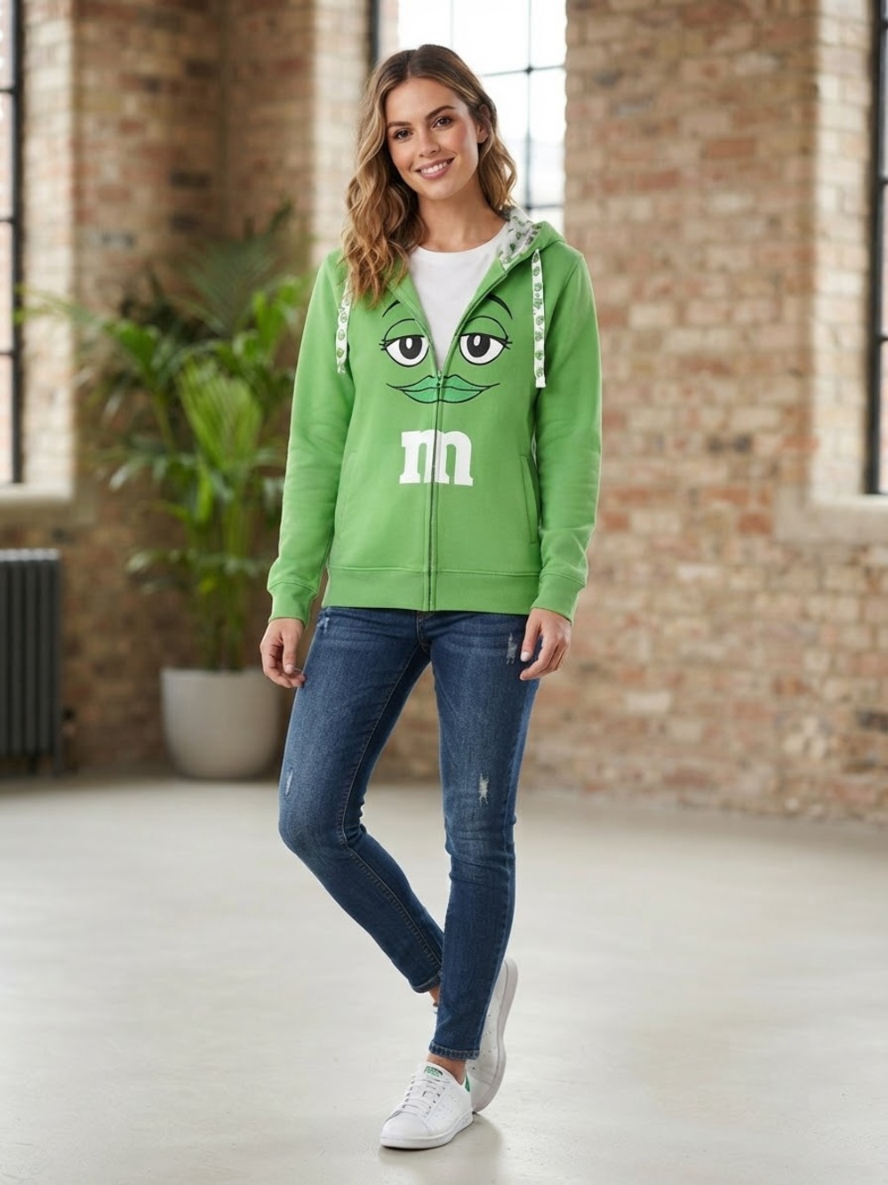 M&M's Green Women's Zip-Up Hoodie (PTP 22”)